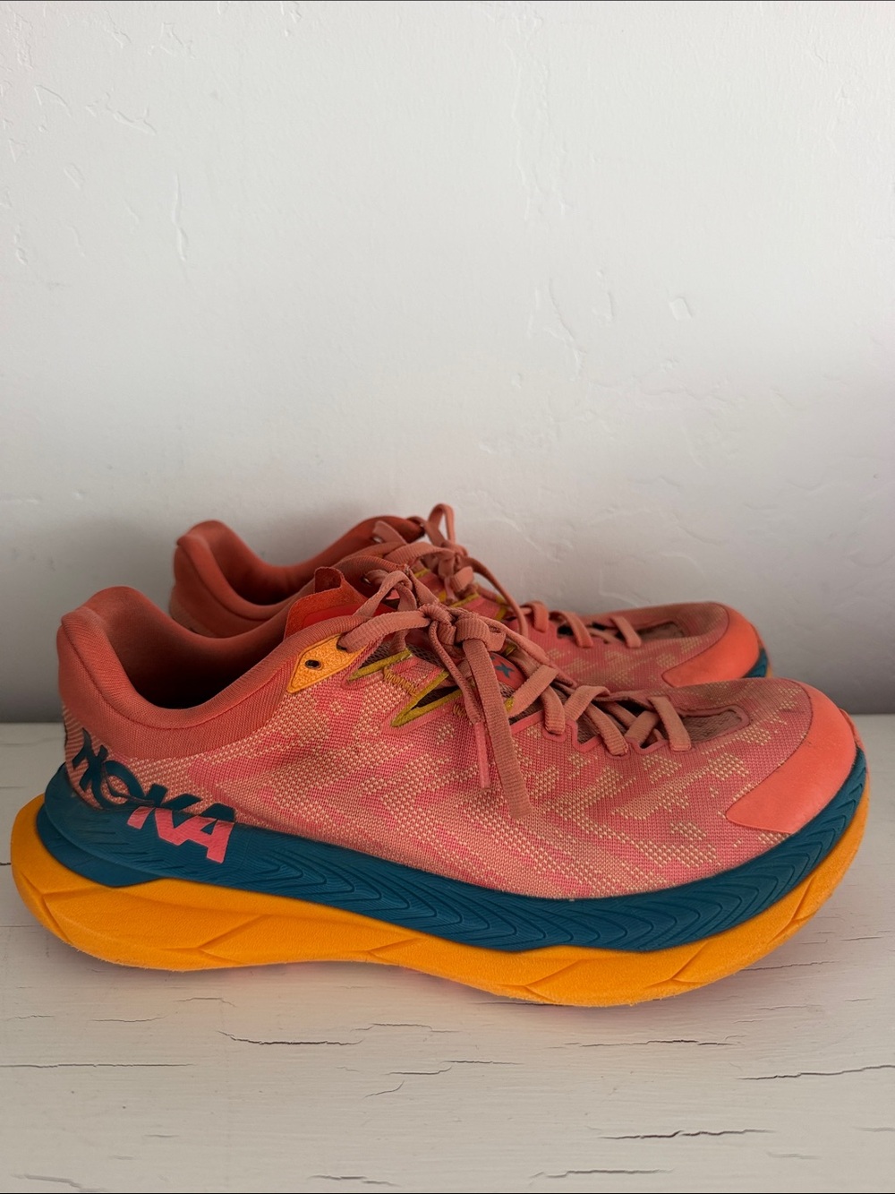 Hoka Tecton X Women’s 7 Coral Orange Trail Running Shoes Carbon Plate Sneakers